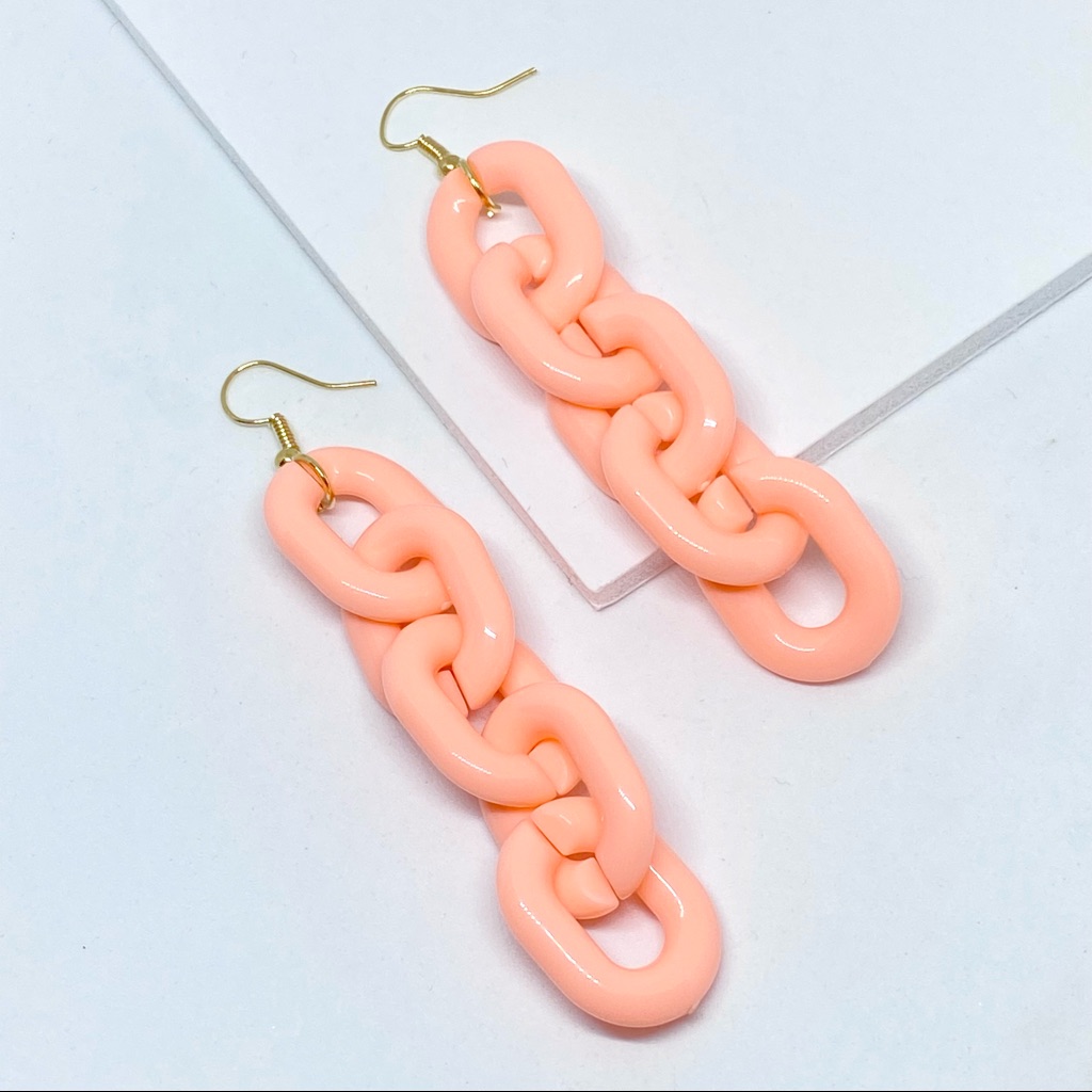 225 Chunky Coral Long Chain Link Earrings D38 16$